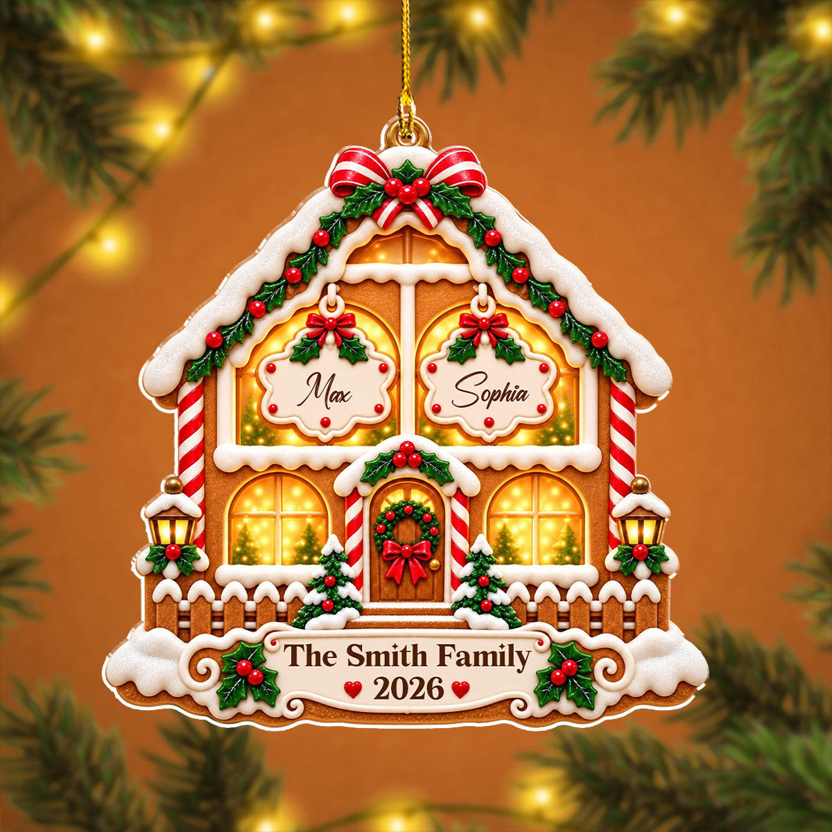 Holiday Window Gallery acrylic ornament on the tree