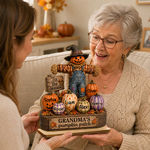 Grandma's Pumpkin Patch Scarecrow - Personalized 2-Layered Wooden Plaque - Halloween Fall Decor for Her