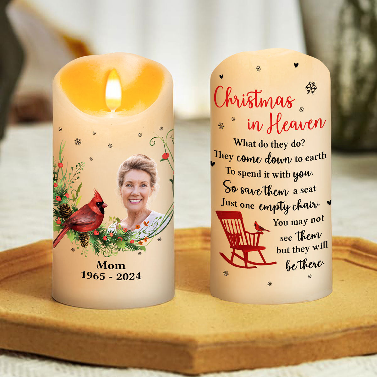 Christmas In Heaven Empty Chair personalized LED candle