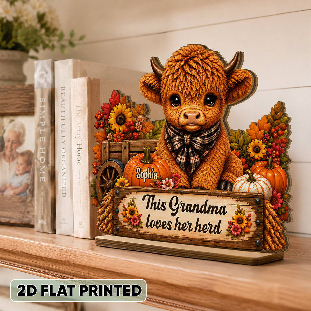 Grandma Loves Her Herd Autumn Leopard - Personalized 2-Layered Wooden Plaque