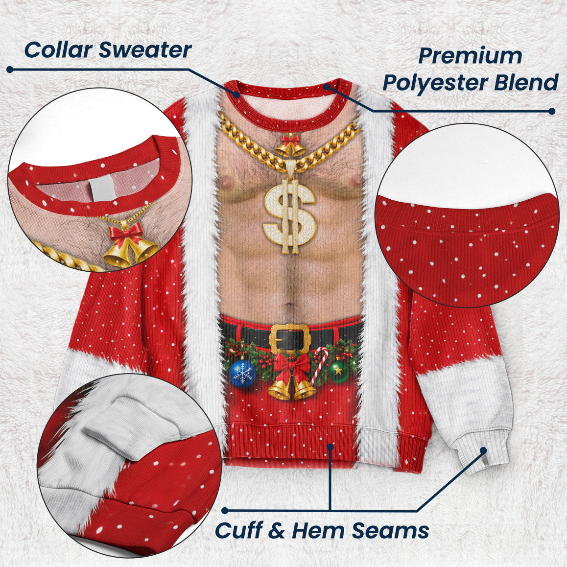 3D Realistic Hairy Santa Sweatshirt 4