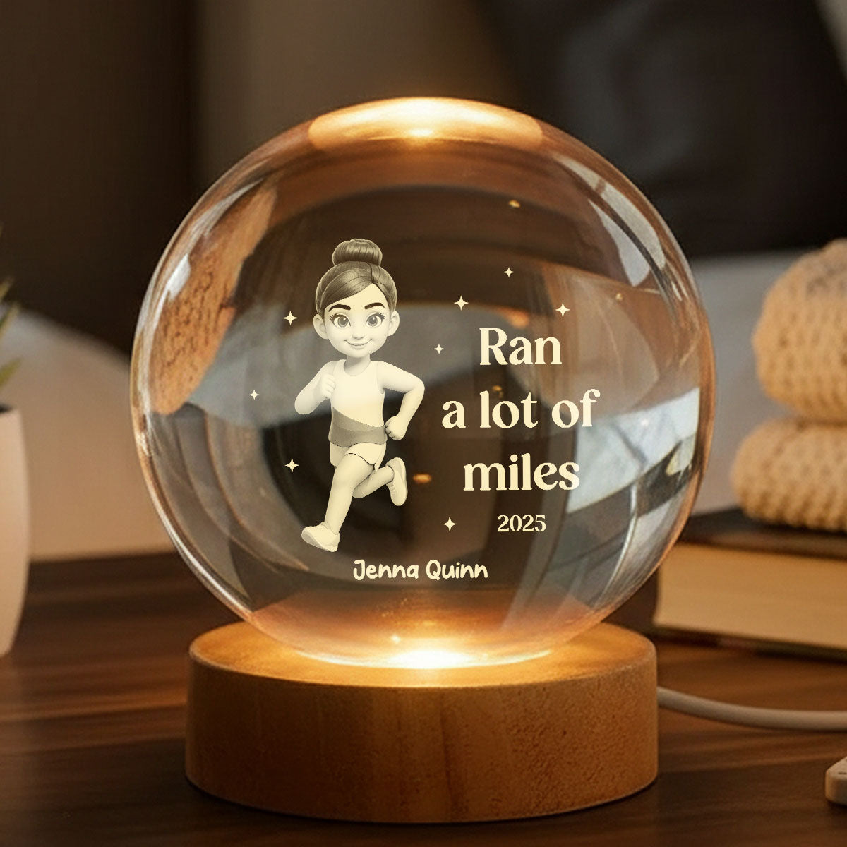 Ran A Lot Of Miles Running Boy Girl - Personalized Crystal Ball LED Night Light