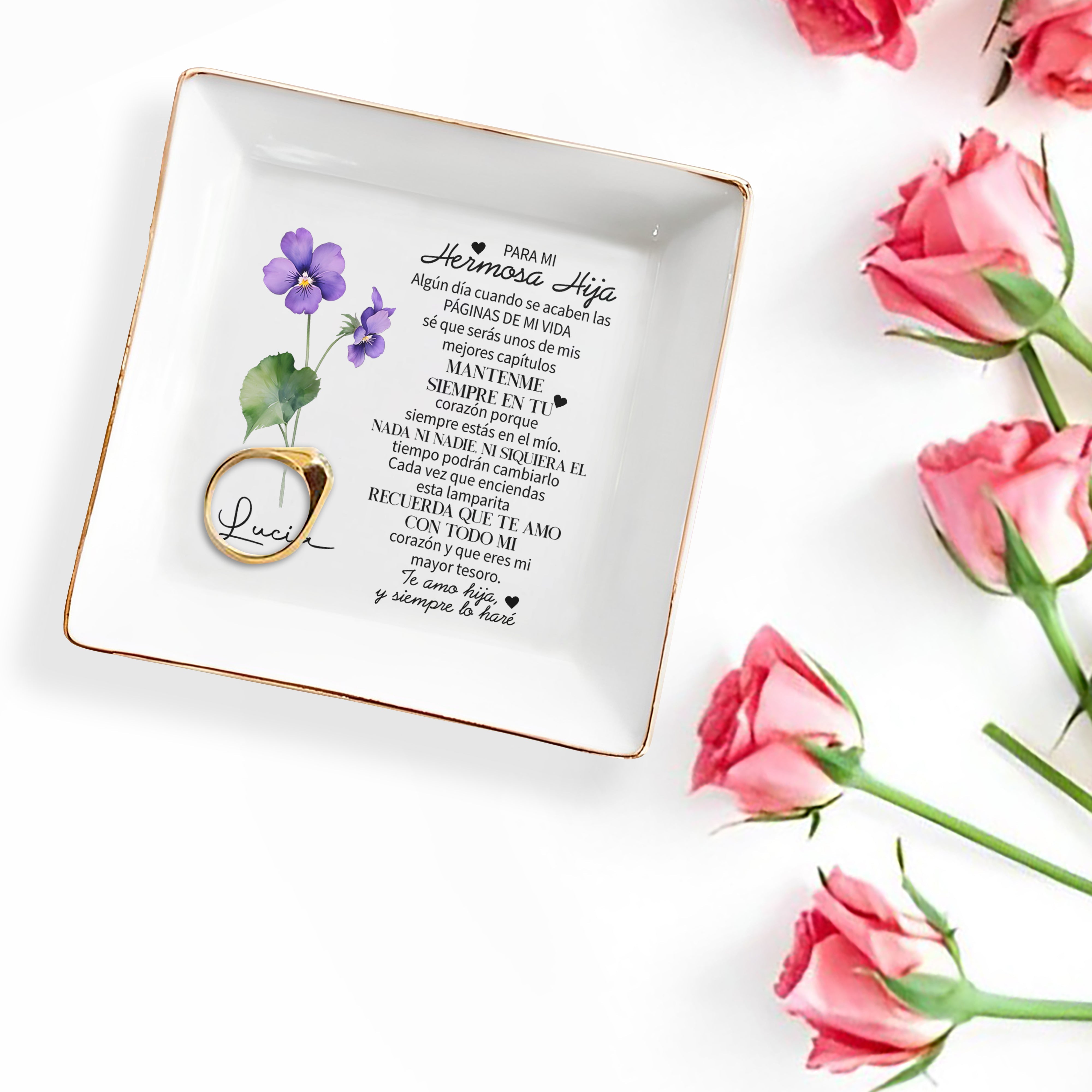 Para Mi Hermosa Hija - Personalized Custom Jewelry Dish - FM078_SCRD
