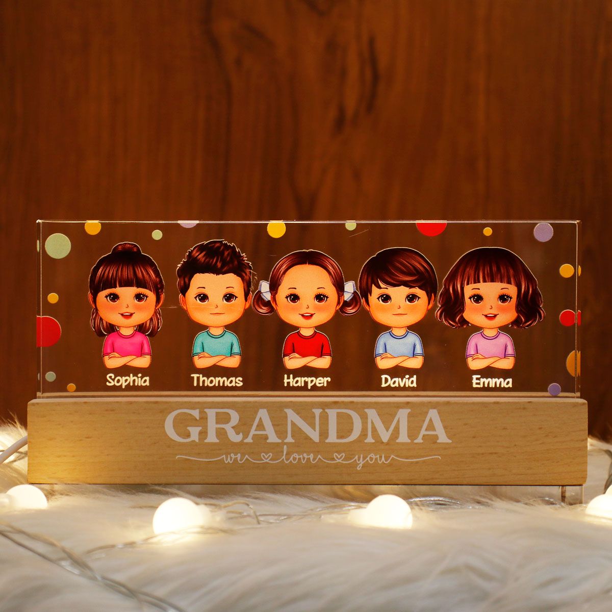 Polka Dot We Love You personalized acrylic LED night light