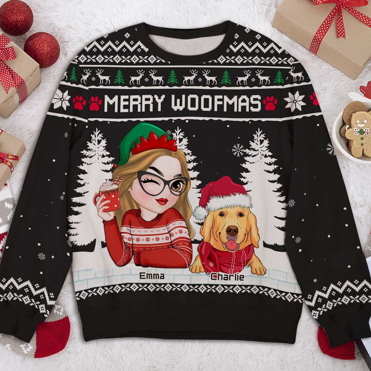 Merry Woofmas To My Mom Dad - Personalized All-Over-Print Sweatshirt