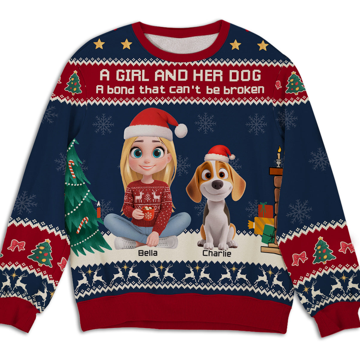 A Girl And Her Dog Christmas - Personalized All-Over-Print Sweatshirt