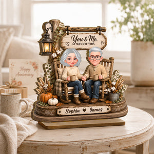 Husband Wife Sitting on Rocking Chair - Personalized 2-Layered Wooden Plaque