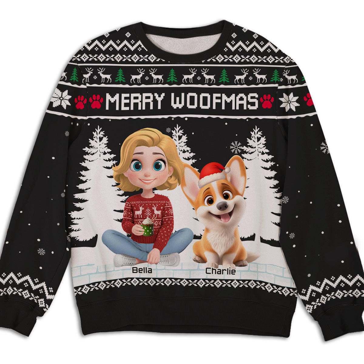 Merry Woofmas To My Mom Dad Cartoon - Personalized All-Over-Print Sweatshirt