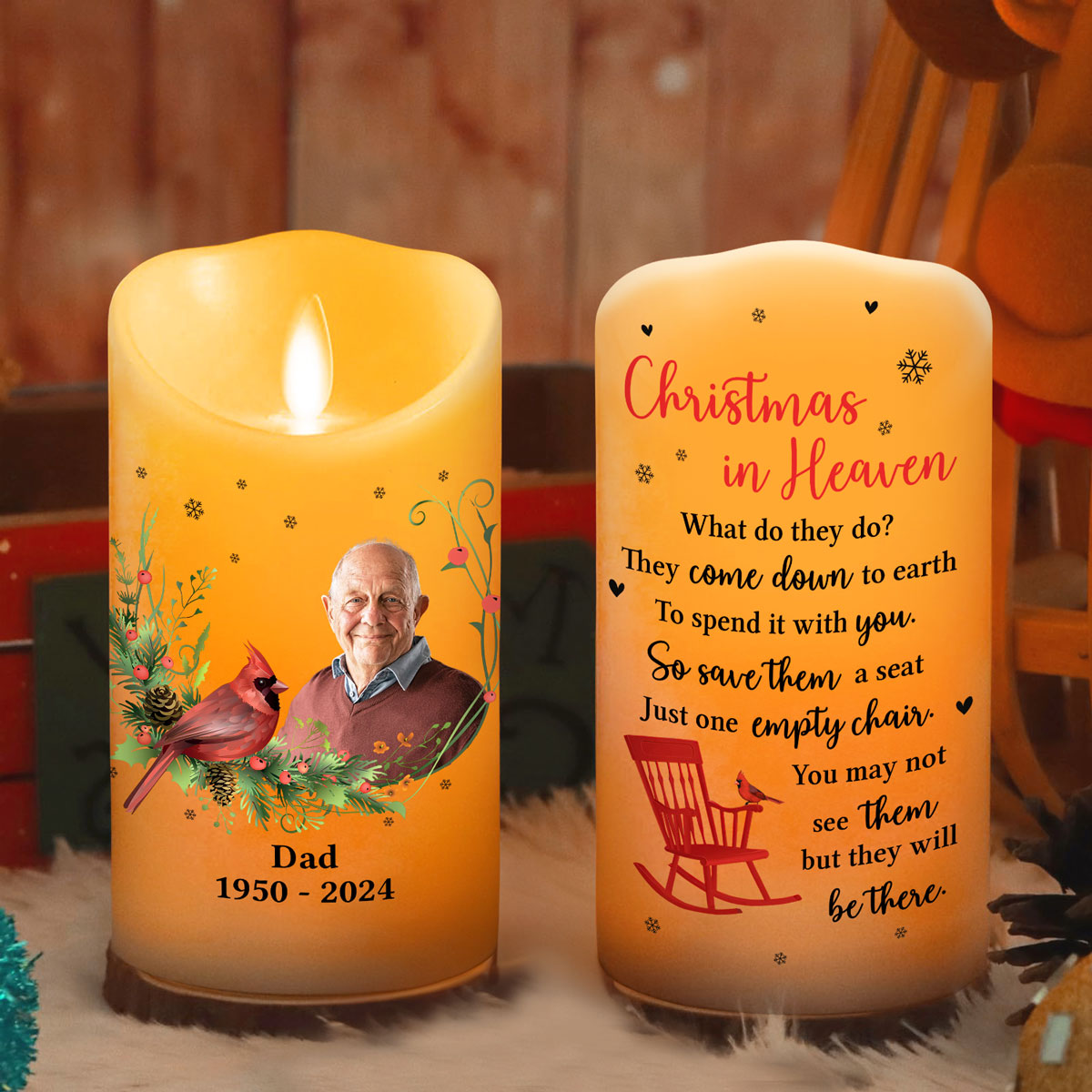 Christmas In Heaven Empty Chair personalized LED candle