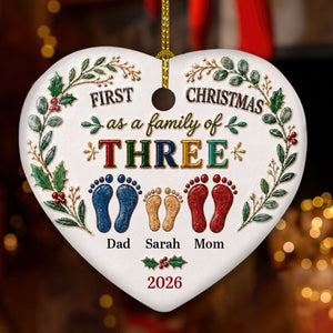Our First Christmas 2026 personalized heart ceramic ornament