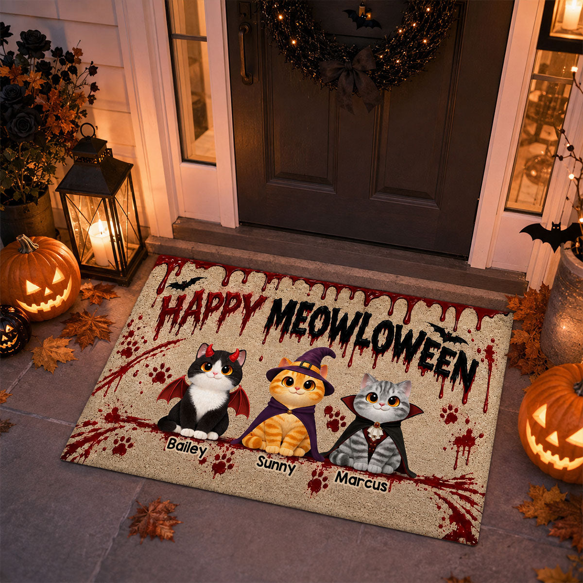 Halloween Horror Theme Beware Of Little Meownsters Cats - Personalized Doormat - Halloween Decor For Cat Lovers