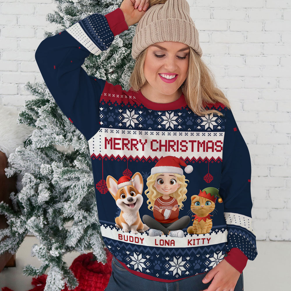 Merry Christmas Cartoon - Personalized All-Over-Print Sweatshirt