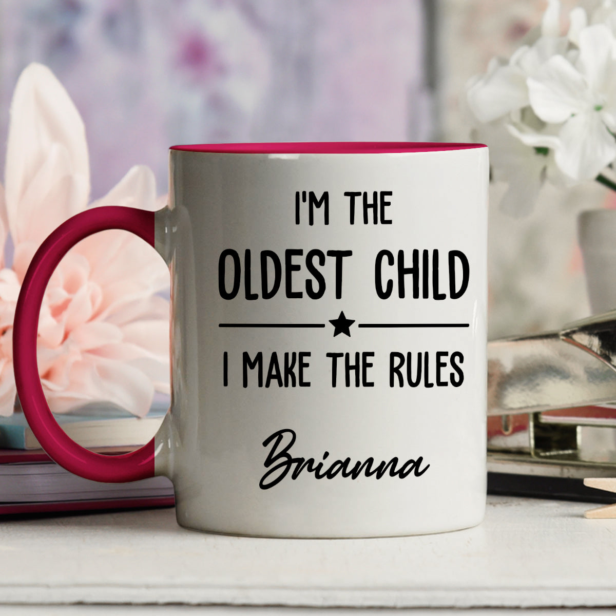 Family Rules Start With Siblings - Personalized Accent Mug