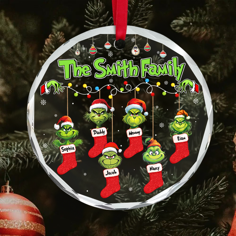 Family Christmas Stockings crystal ornament