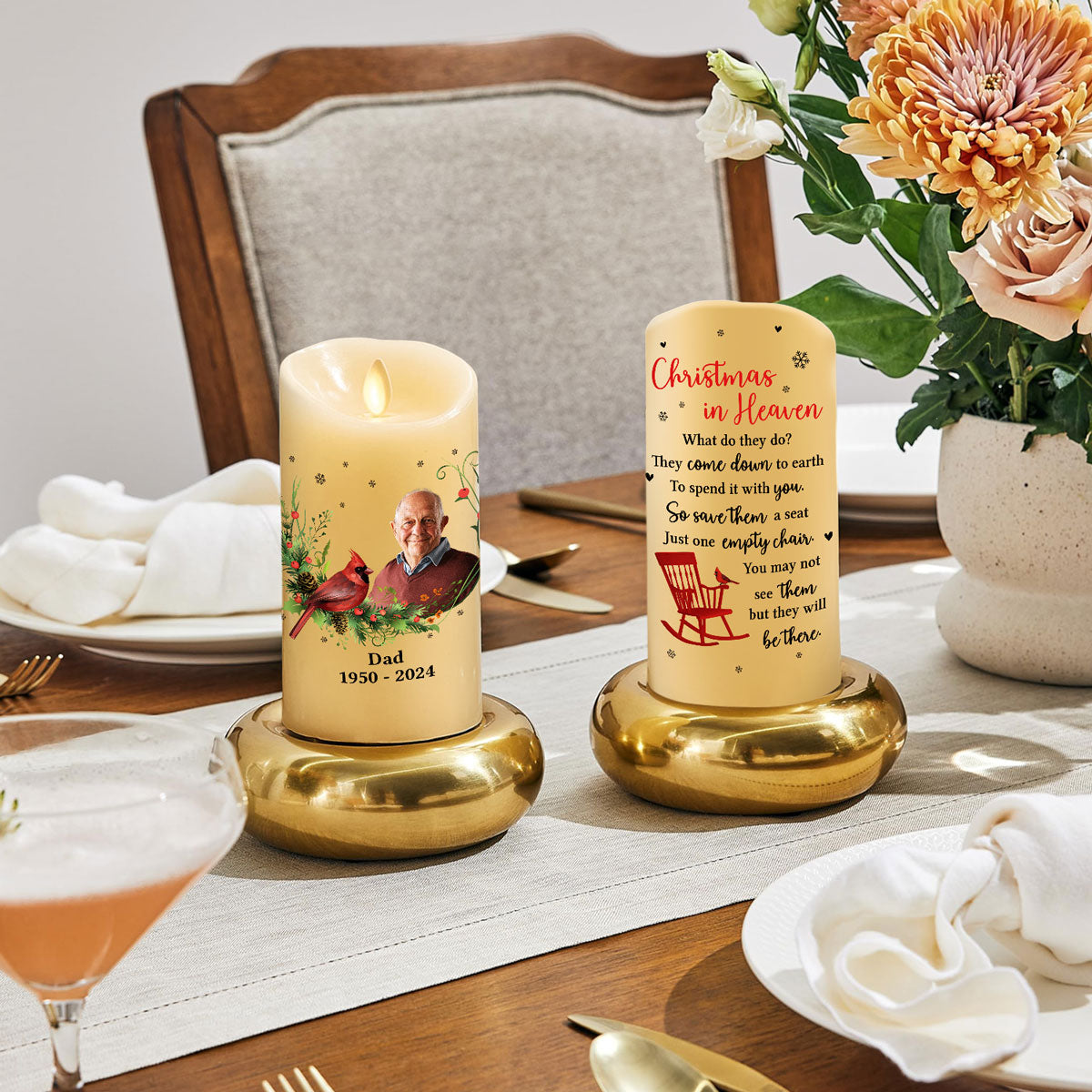 Christmas In Heaven Empty Chair personalized LED candle