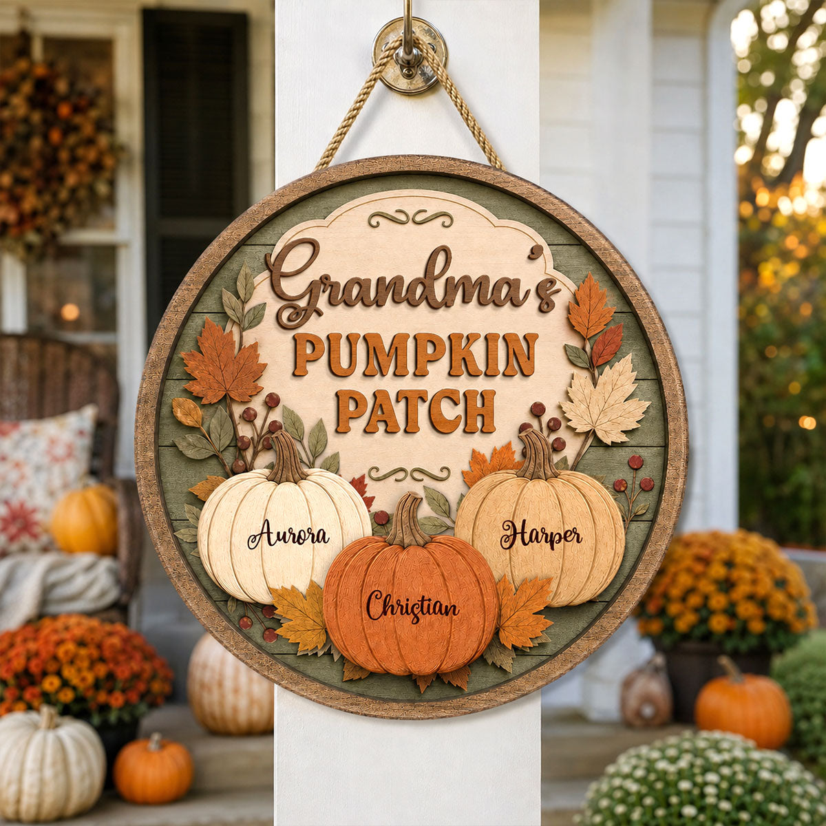 Grandma's Pumpkin Patch Vintage Style Personalized Door Hanger