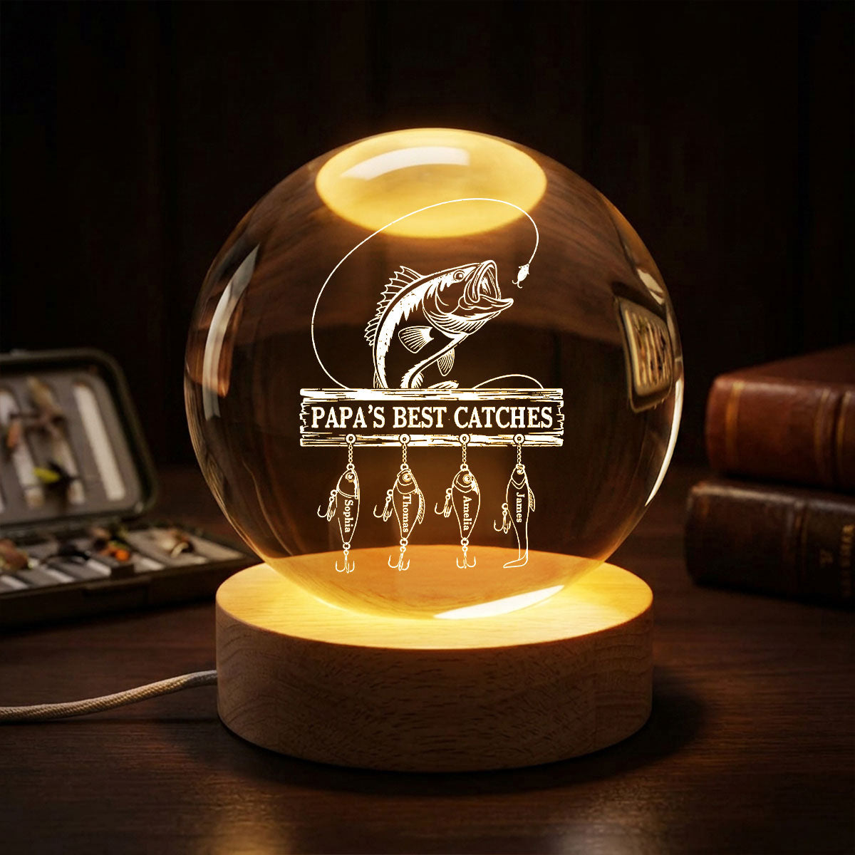 Daddy Grandpa Best Catch Fishing - Personalized Crystal Ball LED Night Light