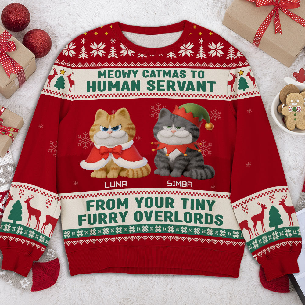 Meowy Catmas My Human - Personalized All-Over-Print Sweatshirt - Christmas Gift For Mom, Dad
