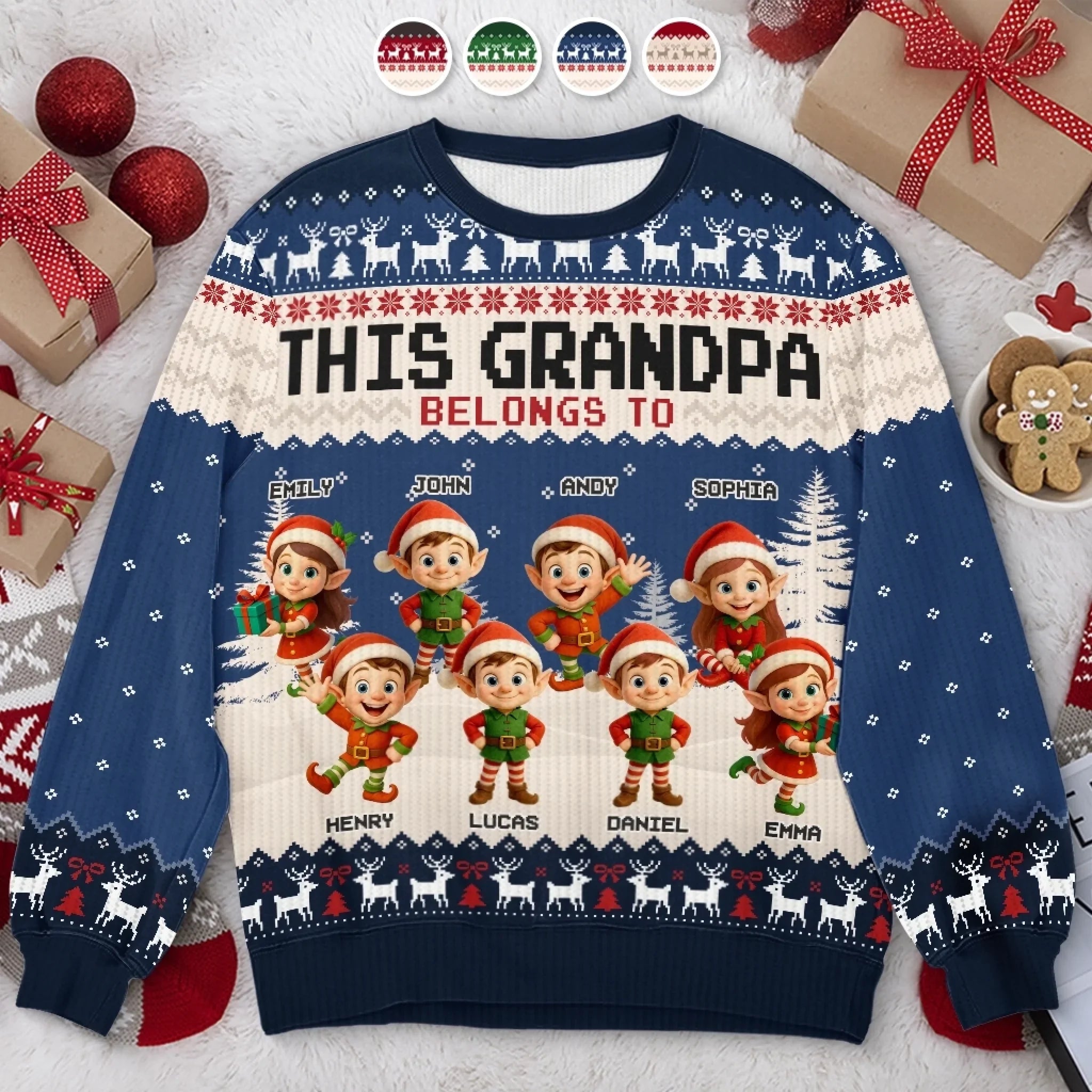 Custom Unisex Ugly Sweatshirt - Personalized Christmas Birthday Gifts For Grandpa, Grandma, Mom - Proud Grandpa Of The Cutest Elves In Town