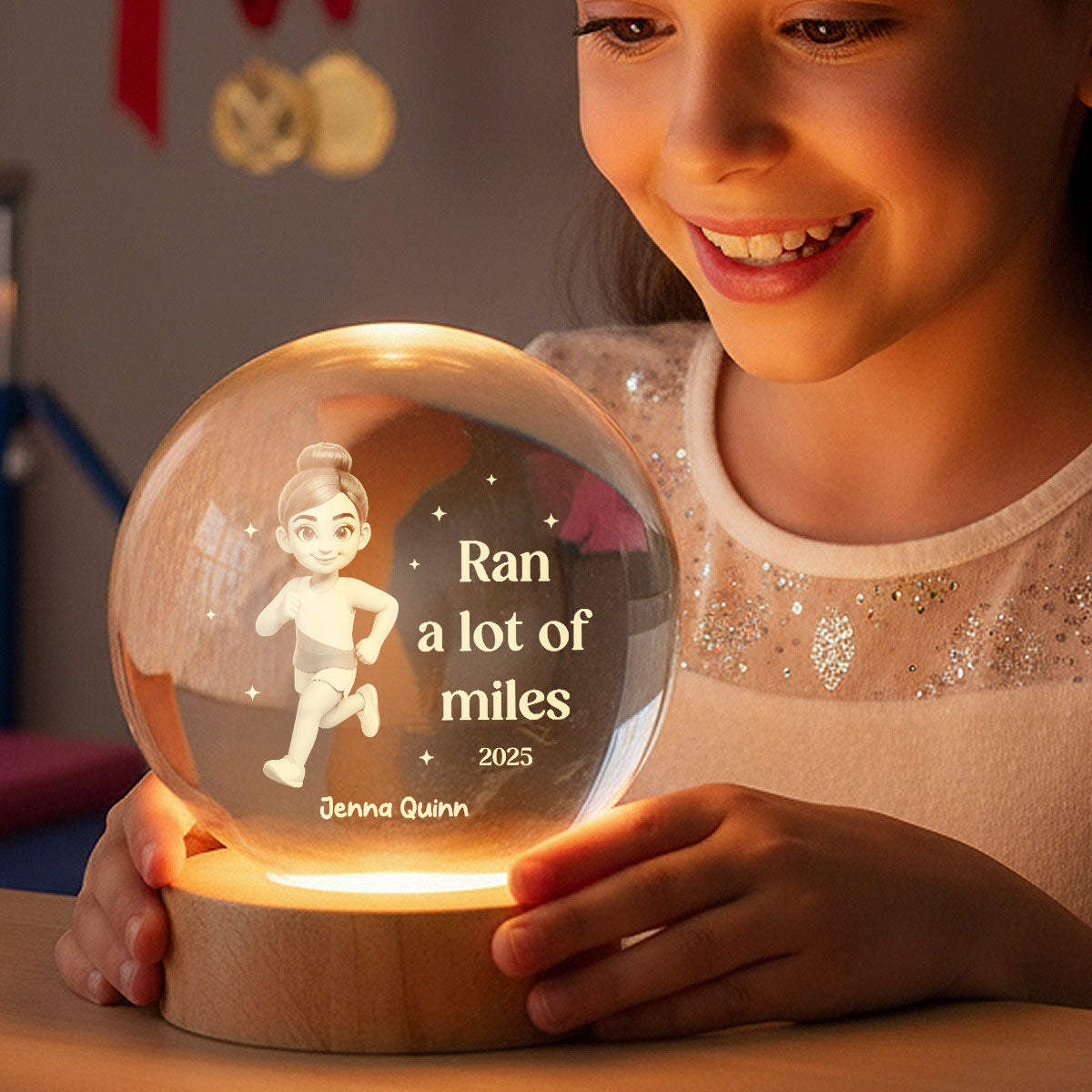 Ran A Lot Of Miles Running Boy Girl - Personalized Crystal Ball LED Night Light