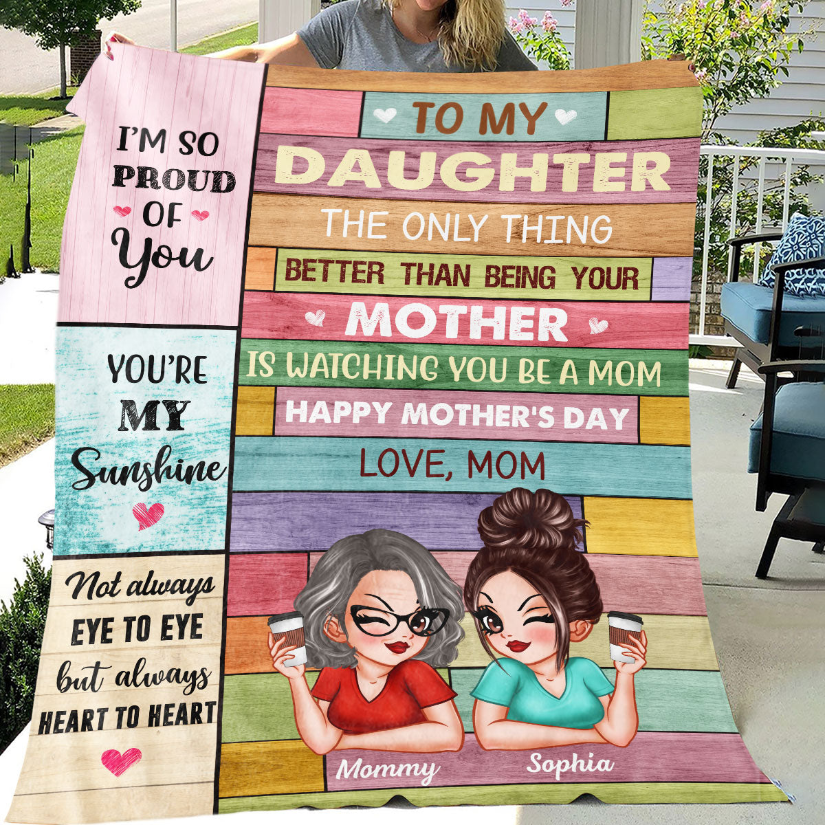 To My Daughter From Mom Happy Mother's Day Colorful Wood Pallets Texture - Personalized Fleece Blanket