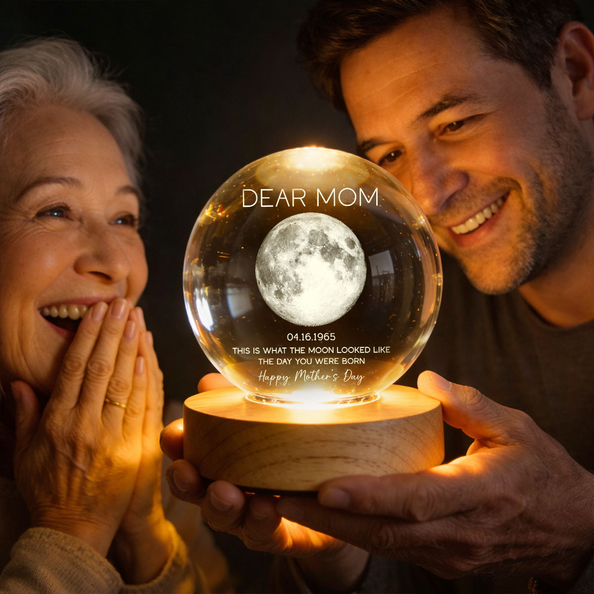 Dear Mom The Day You Were Born Custom Birth Moon Phase - Personalized Crystal Ball LED Night Light