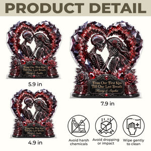 Custom Gothic Skeleton Acrylic Plaque - Personalized Halloween Decor, Anniversary Wedding Gifts For Husband And Wife, Him And Her - Our Love Story Never Dies