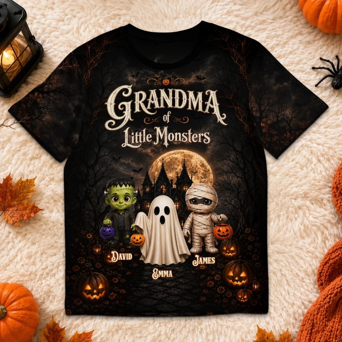 Custom Monster T-shirt - Personalized Halloween Birthday Gifts For Mom, Grandma - Grandma's Ghouls