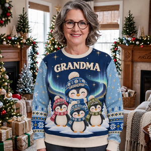 Best Grandma Penguin Ever personalized all-over-print sweatshirt
