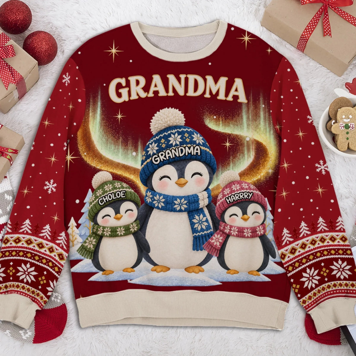 Best Grandma Penguin Ever personalized all-over-print sweatshirt