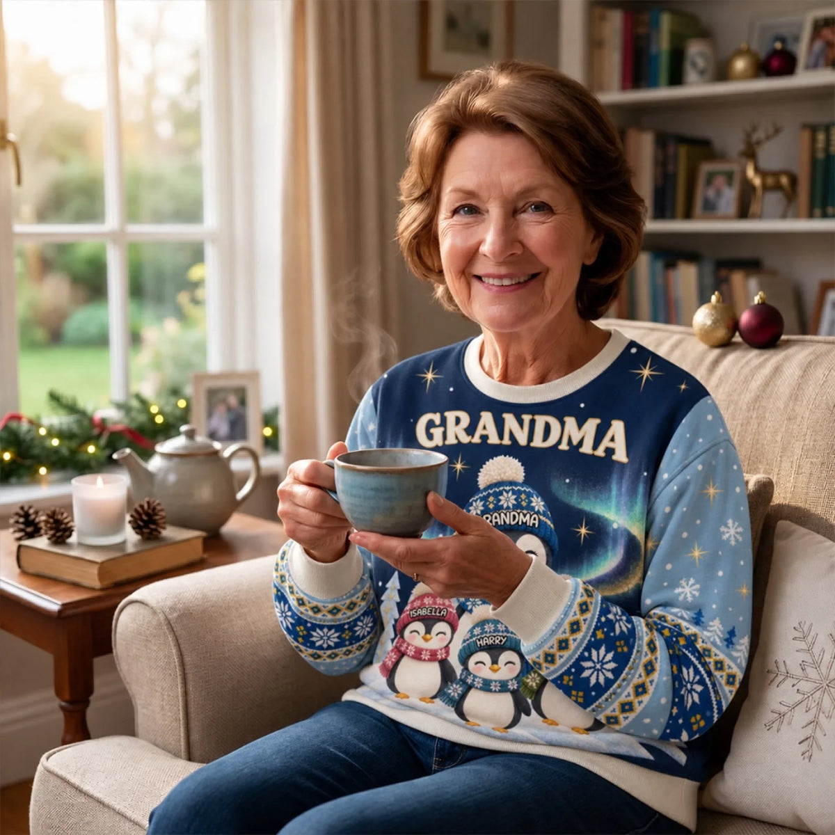 Best Grandma Penguin Ever personalized all-over-print sweatshirt