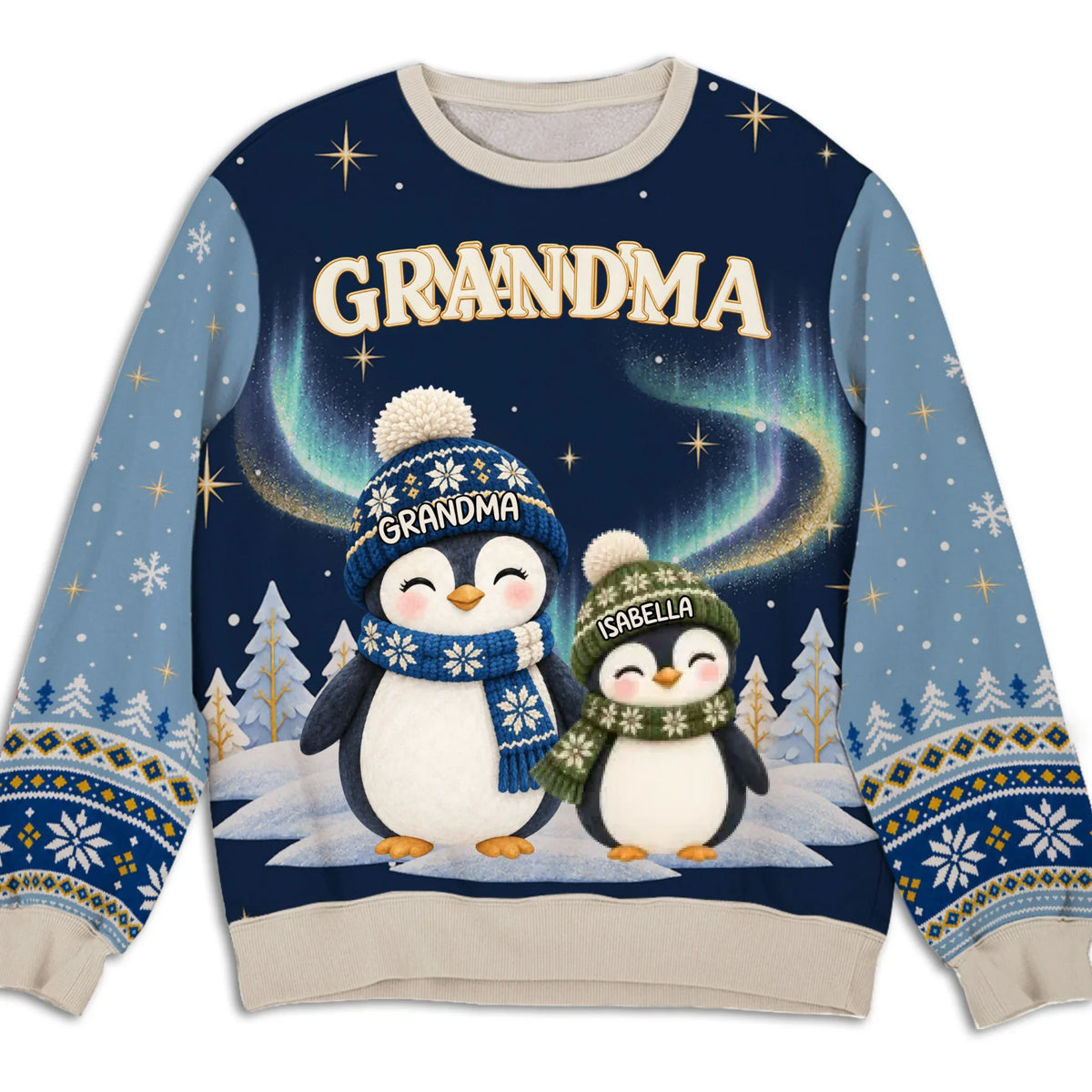 Best Grandma Penguin Ever personalized all-over-print sweatshirt
