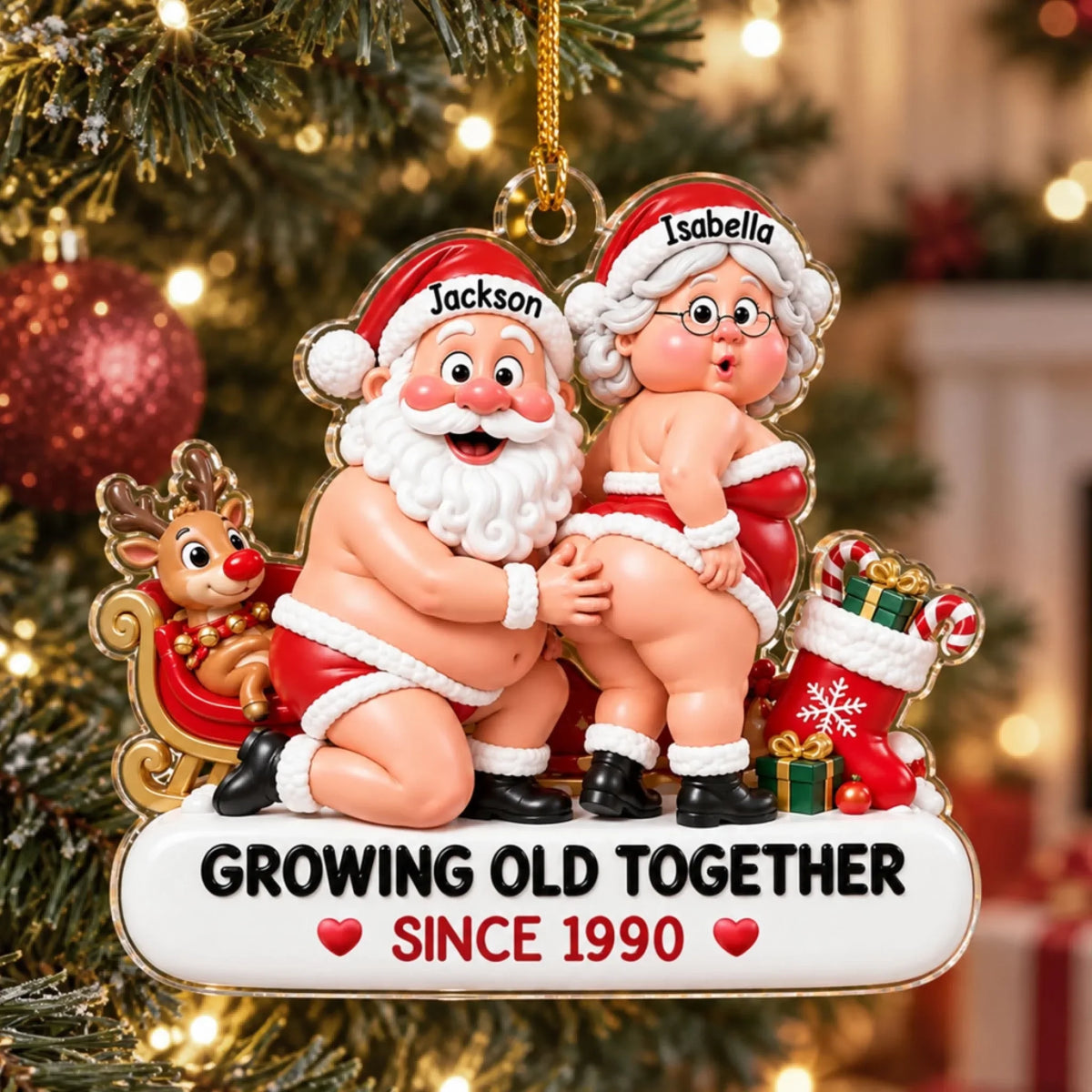 Custom Couple Christmas Ornament, Funny Gift • Merry Together Forever - Personalized Acrylic Ornament