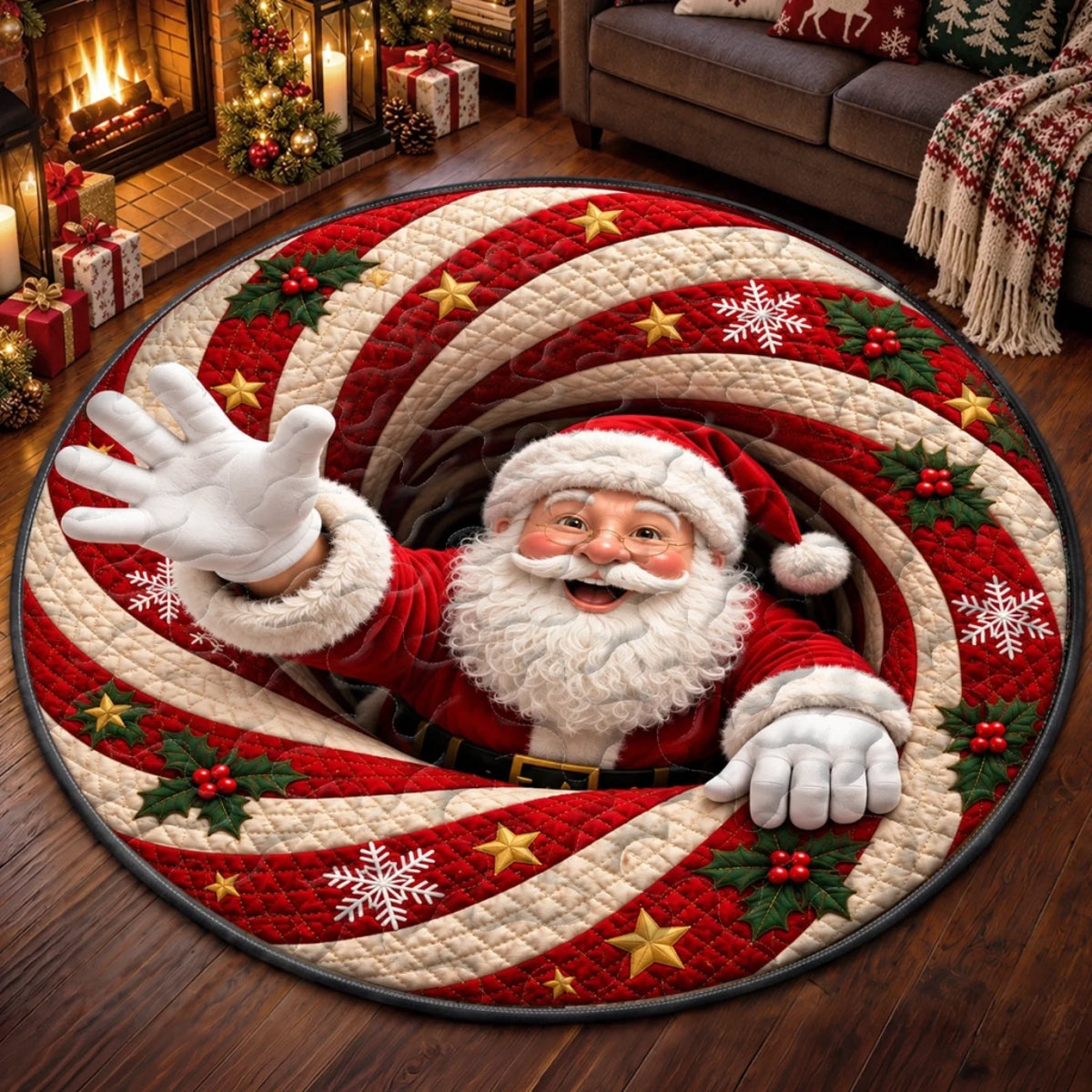 Custom Christmas Quilted Round Mat - Welcome To Our Cozy Home