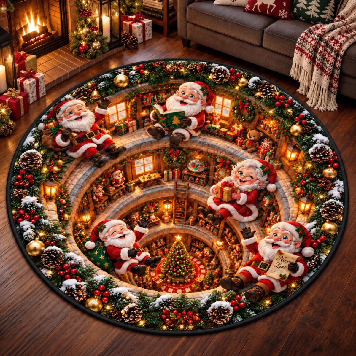 Custom Christmas Quilted Round Mat - Cozy Magical Secrets Down Below