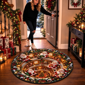 Custom Christmas Quilted Round Mat - Cozy Magical Secrets Down Below