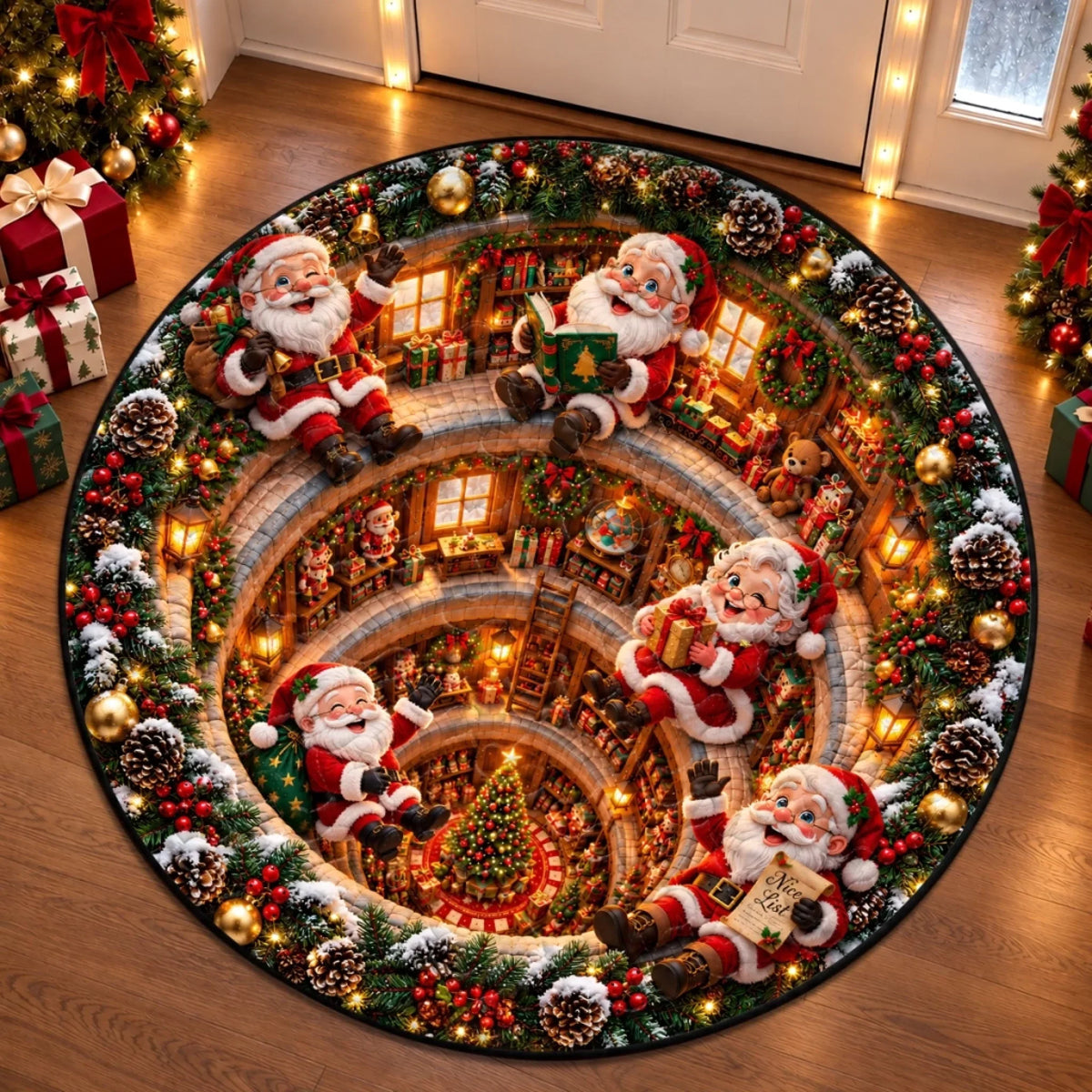 Custom Christmas Quilted Round Mat - Cozy Magical Secrets Down Below