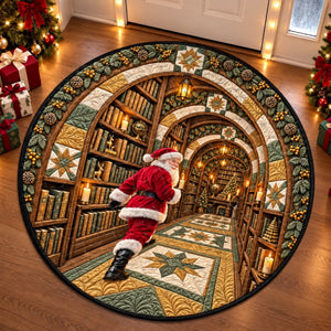 Custom Christmas Quilted Round Mat - Welcome To The Secret Library