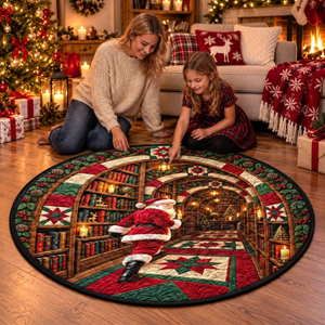 Custom Christmas Quilted Round Mat - Welcome To The Secret Library