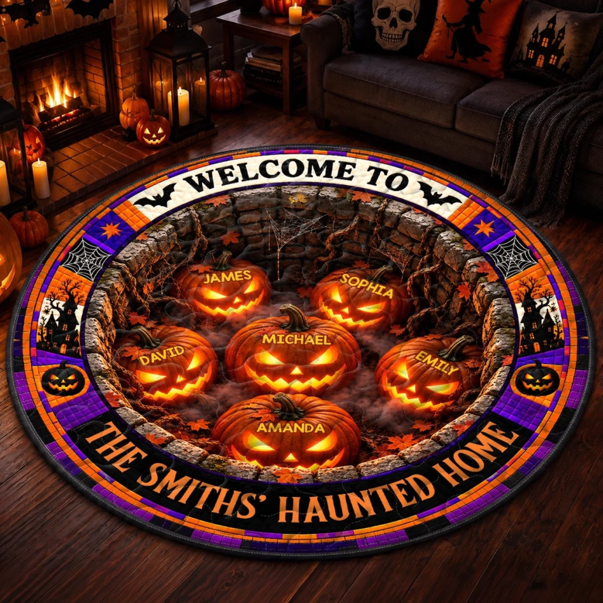 Custom Haunted Home Quilted Round Mat - A Little Fright A Lot Of Fun