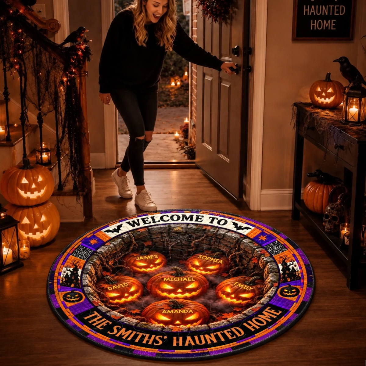 Custom Haunted Home Quilted Round Mat - A Little Fright A Lot Of Fun
