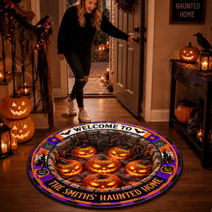 Custom Haunted Home Quilted Round Mat - A Little Fright A Lot Of Fun