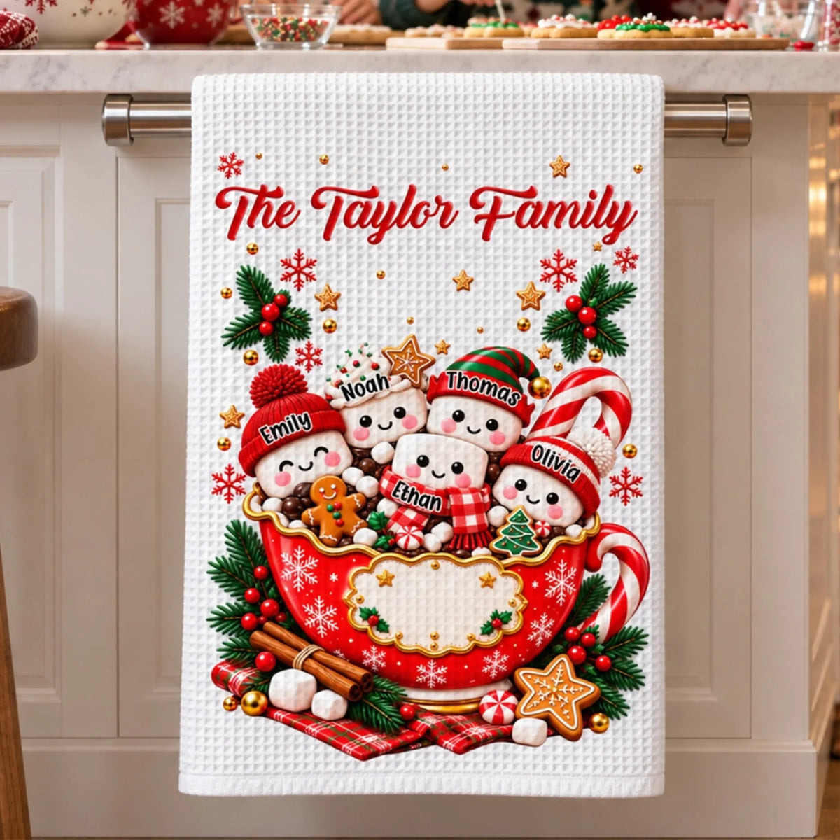 Hot Cocoa Family - Personalized Kitchen Towel - Christmas Gift For Family