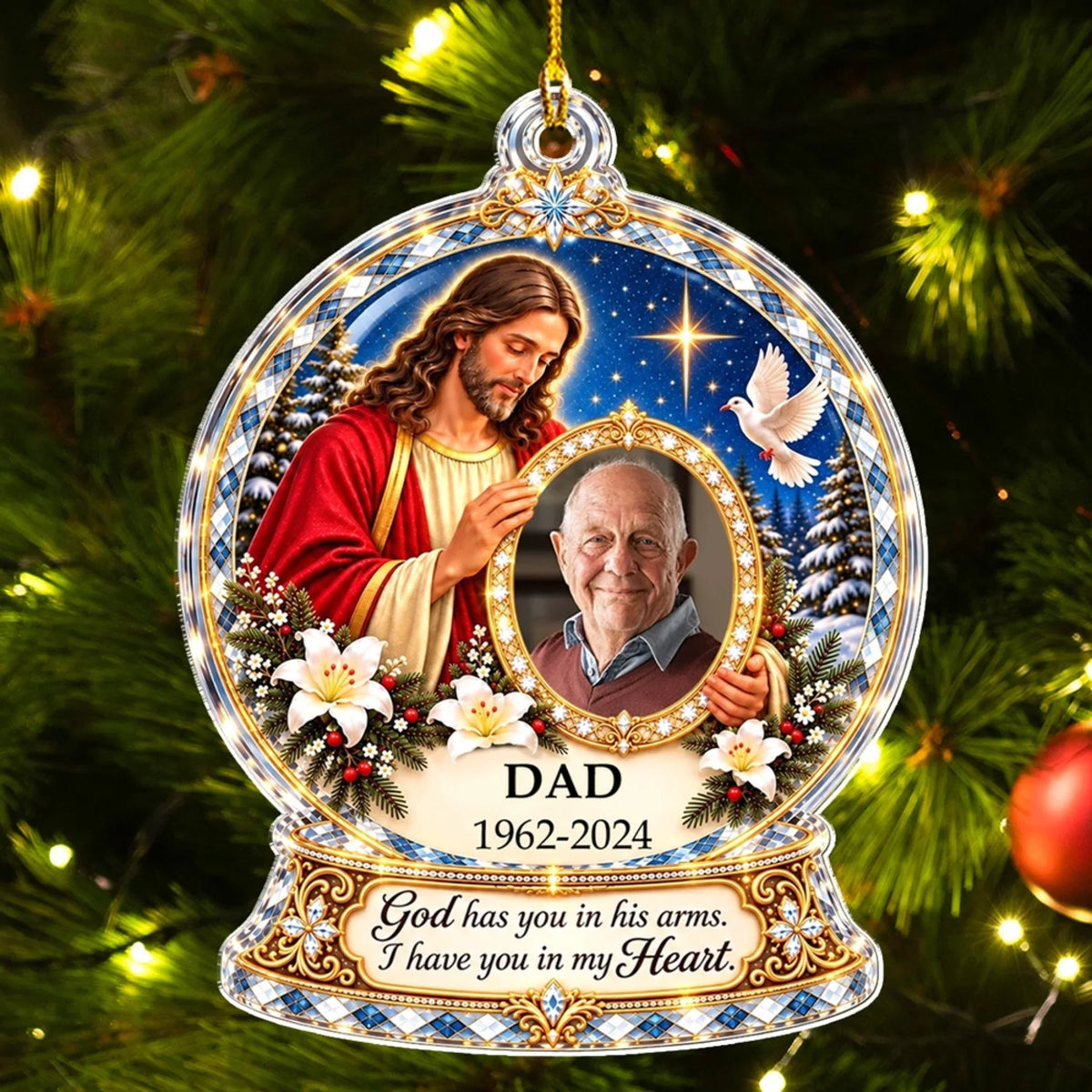 In Heaven With God, Forever In My Heart - Personalized Acrylic Ornament - Memorial Gift For Mom, Dad