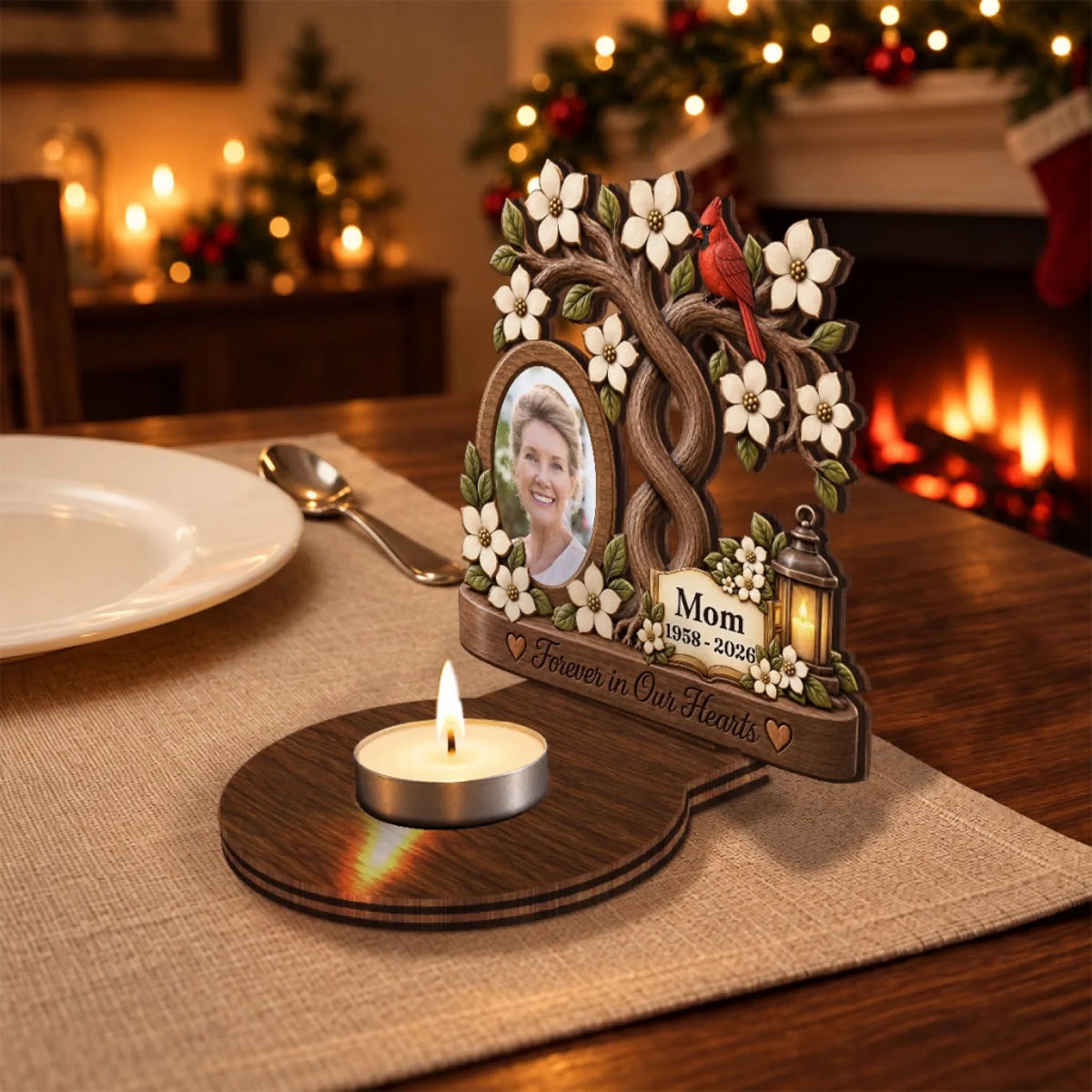 Our Angels Mom And Dad Personalized Wooden Candle Holder