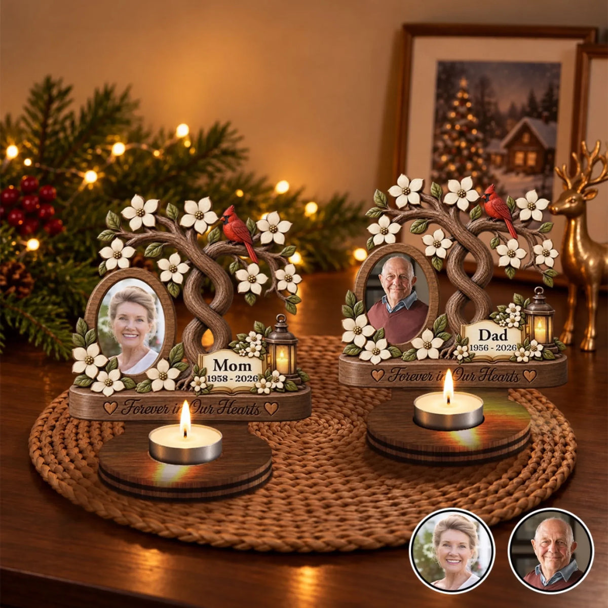 Our Angels Mom And Dad Personalized Wooden Candle Holder