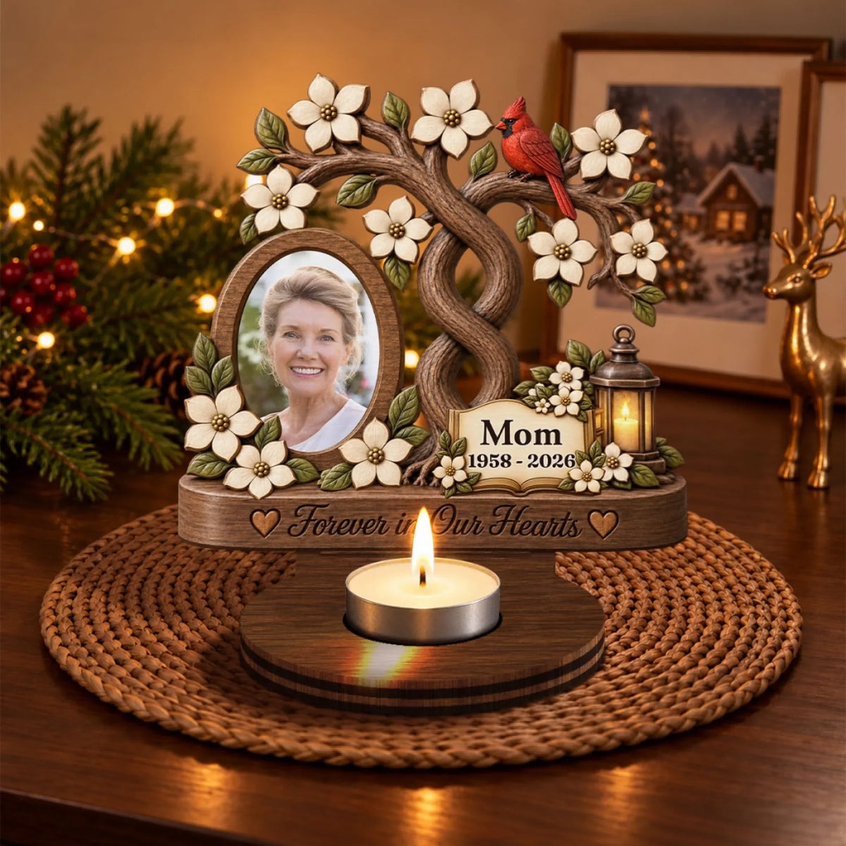 Our Angels Mom And Dad Personalized Wooden Candle Holder