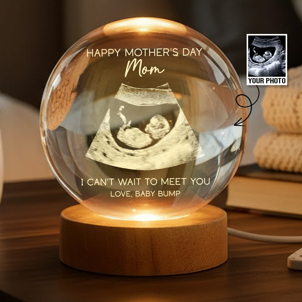 Happy Mother's Day From The Bump Custom Photo - Personalized Crystal Ball LED Night Light