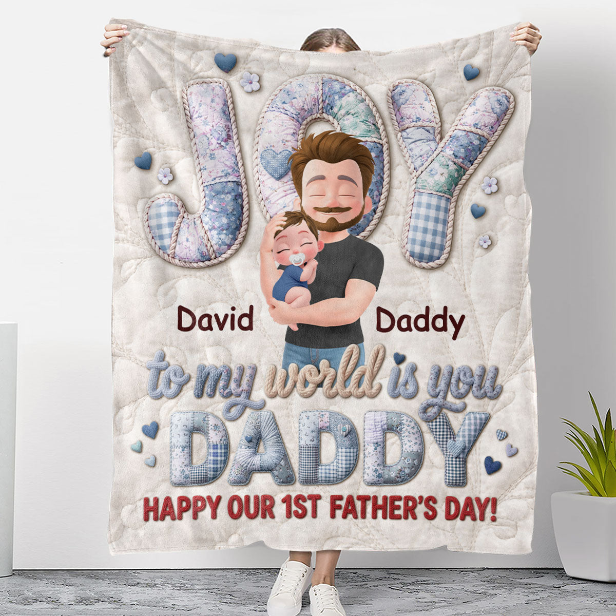 Joy To My World Is Daddy Personalized Fleece Blanket