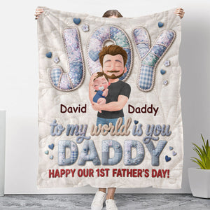 Joy To My World Is Daddy Personalized Fleece Blanket